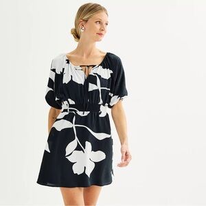 Nine West Black and White Floral Dress, L, VGUC